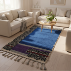 Gorgeous Blue area Rug , Purple living room carpet - Handmade Moroccan Runner Rug – Black & White Wool with Geometric Pattern | 3.3 x 7.5 ft (1 x 2.3 m) | Bedside Rug , Hallway Runner Rugs & Modern Boho Rug