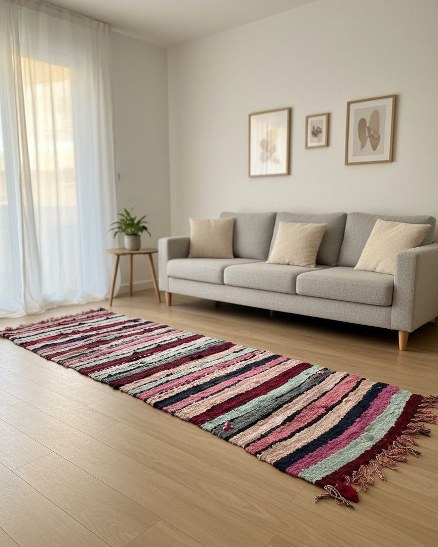 Colorful Moroccan Carpet, Boucharouite Runner Rug – Handmade Boho Renner Rugs | 2.5 x 7.7 ft (0.75 x 2.35 m) | Vibrant Hallway Rug & Bedroom Décor