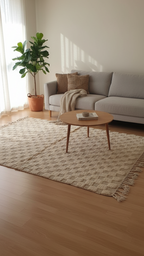 Perfect Rug for Living Room – White cream Checkered Carpet | Area rug 4.6’ × 6.7’ (140 × 205 cm) Neutral Beige & Cream | Boho Rugs , Scandinavian & Minimalist bedroom Rug