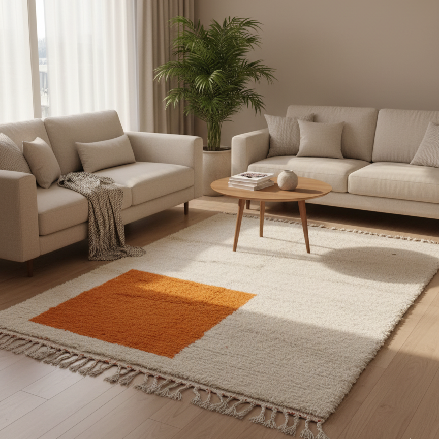 Handcrafted Moroccan Beni Ourain Rug – Minimalist Abstract Design | 4.9’ × 8.2’ (150 × 250 cm) | Modern Boho Statement
