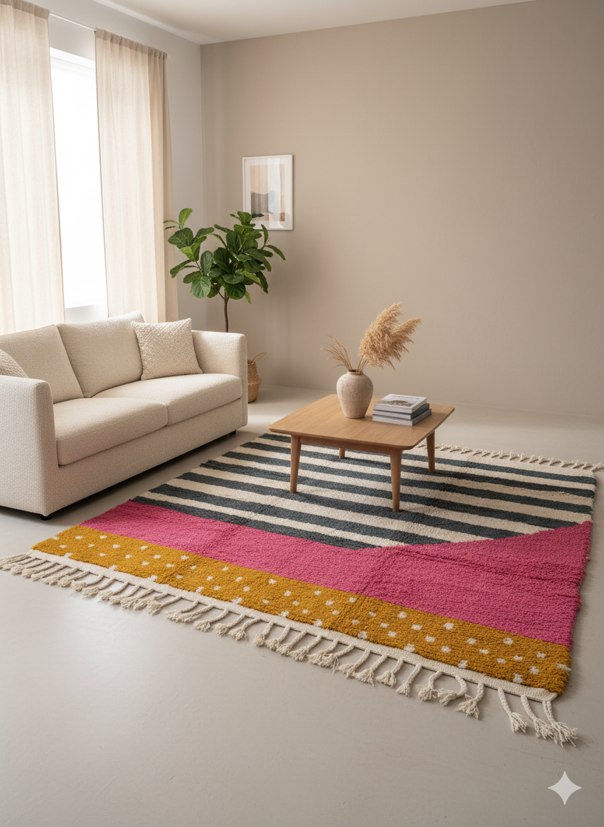 Handcrafted Moroccan Geometric Rug – Color Block Design | 6’ × 6’ (200 × 200 cm) | Modern Boho Statement