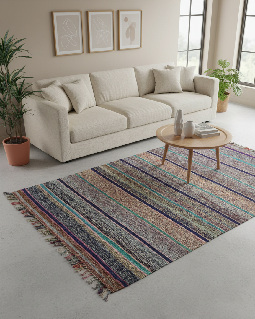Vintage Carpet, Moroccan Hanbel Rug – Bright Flatweave Rug, Handknitted Natural Wool Carpet 5.2 x 7.5 ft (1.6 x 2.3 m) | Unique  Handmade Rug
