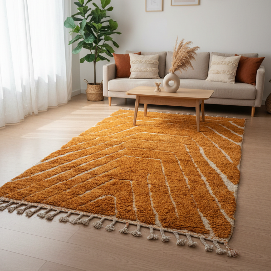 Handcrafted Moroccan Geometric Rug – Terracotta & Cream | 4’ × 6’ (120 × 180 cm) | Modern Boho Accent
