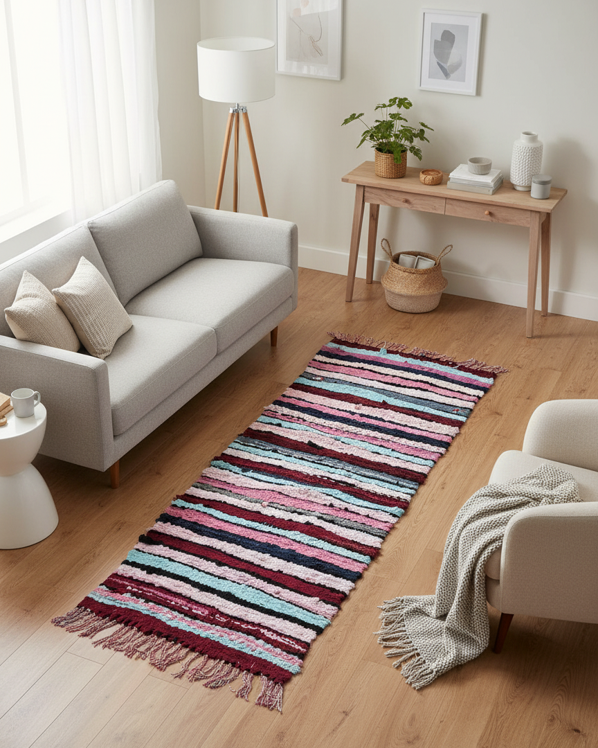 Colorful Moroccan Carpet, Boucharouite Runner Rug – Handmade Boho Renner Rugs | 2.5 x 7.7 ft (0.75 x 2.35 m) | Vibrant Hallway Rug & Bedroom Décor