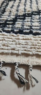 Handmade Moroccan Wool Runner Rug – Yellow & White with Black Pattern | Small Vintage Boho Carpet | 3.9 x 2.1 ft (1.2 x 0.65 m) | Modern Living Room, Bedroom & Hallway Rug