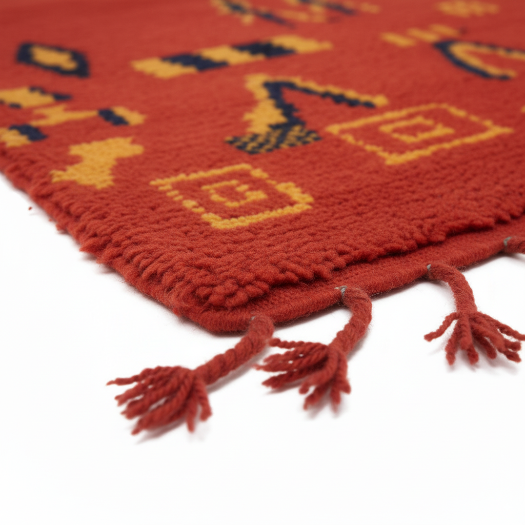 Vintage Handmade Moroccan Wool Rug – Royal Red with Yellow & Black Berber Pattern | 6.6 x 3.9 ft (2 x 1.2 m) | Authentic Tribal Carpet for Living Room & Bedroom