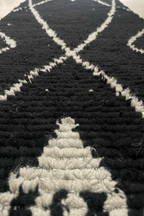 Black Moroccan Runner Rug, Handmade Abstract Rug White Berber Signs – Wool Hallway Carpet | 2 x 10 ft (0.6 x 3.0 m)