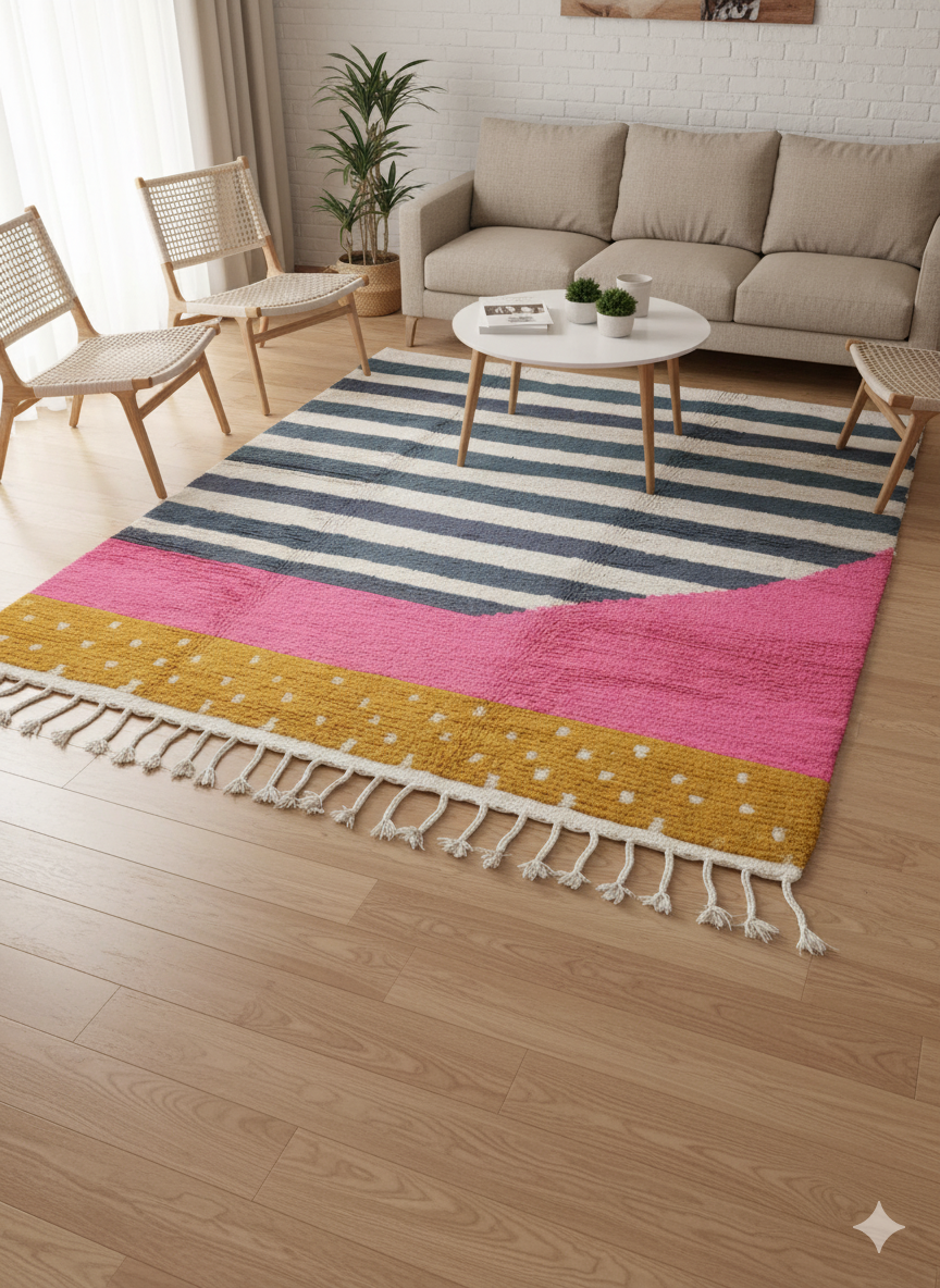 Handcrafted Moroccan Geometric Rug – Color Block Design | 6’ × 6’ (200 × 200 cm) | Modern Boho Statement