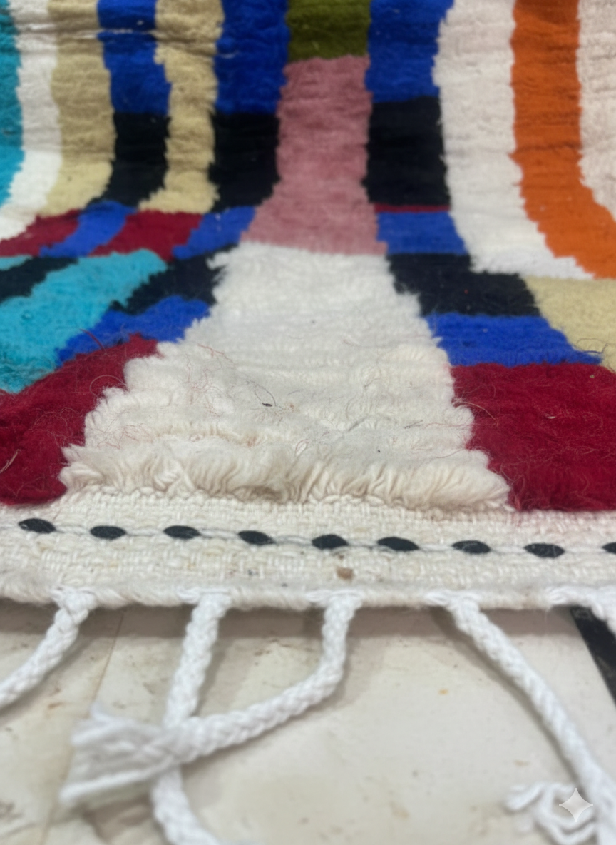 Handcrafted Moroccan Berber Rug – Cream Base with Multicolor Abstract Design | 6’ × 9’ (180 × 280 cm) | Plush Wool