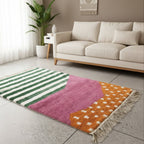 Modern Handmade Moroccan Luxury Rug – Large /area Rug 10.5 x 7.2 ft (3.2 x 2.2 m) | Green, Pink & Orange Wool Area Carpet for Living Room or Bedroom