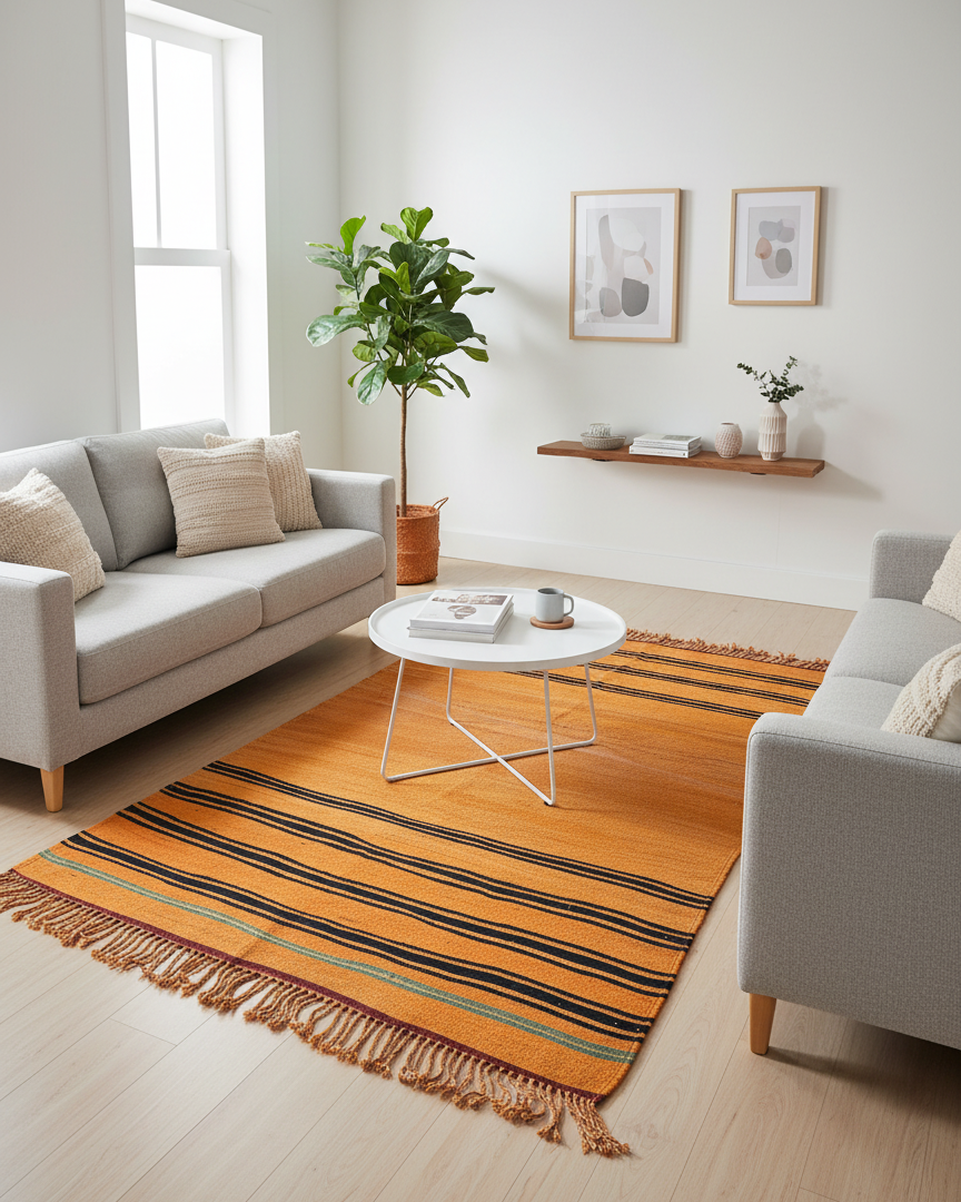 Vintage Handmade Rug, Orange Carpet Moroccan Handira Rug – Large Berber Wool Carpet | 5.2 x 8.5 ft (1.6 x 2.6 m) | Boho Living Room & Orange Décor
