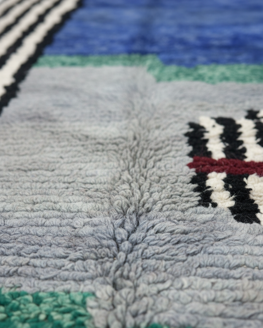 Handcrafted Moroccan Berber Rug – Vibrant Blue & Grey Abstract | 5’ × 7’ (150 × 215 cm) | Modern Boho Statement Rug