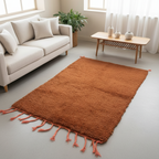 Handcrafted Moroccan Berber Rug – Rust & Coral High-Pile Wool | 3.9’ × 6’ (120 × 185 cm) | Plush Accent Rug