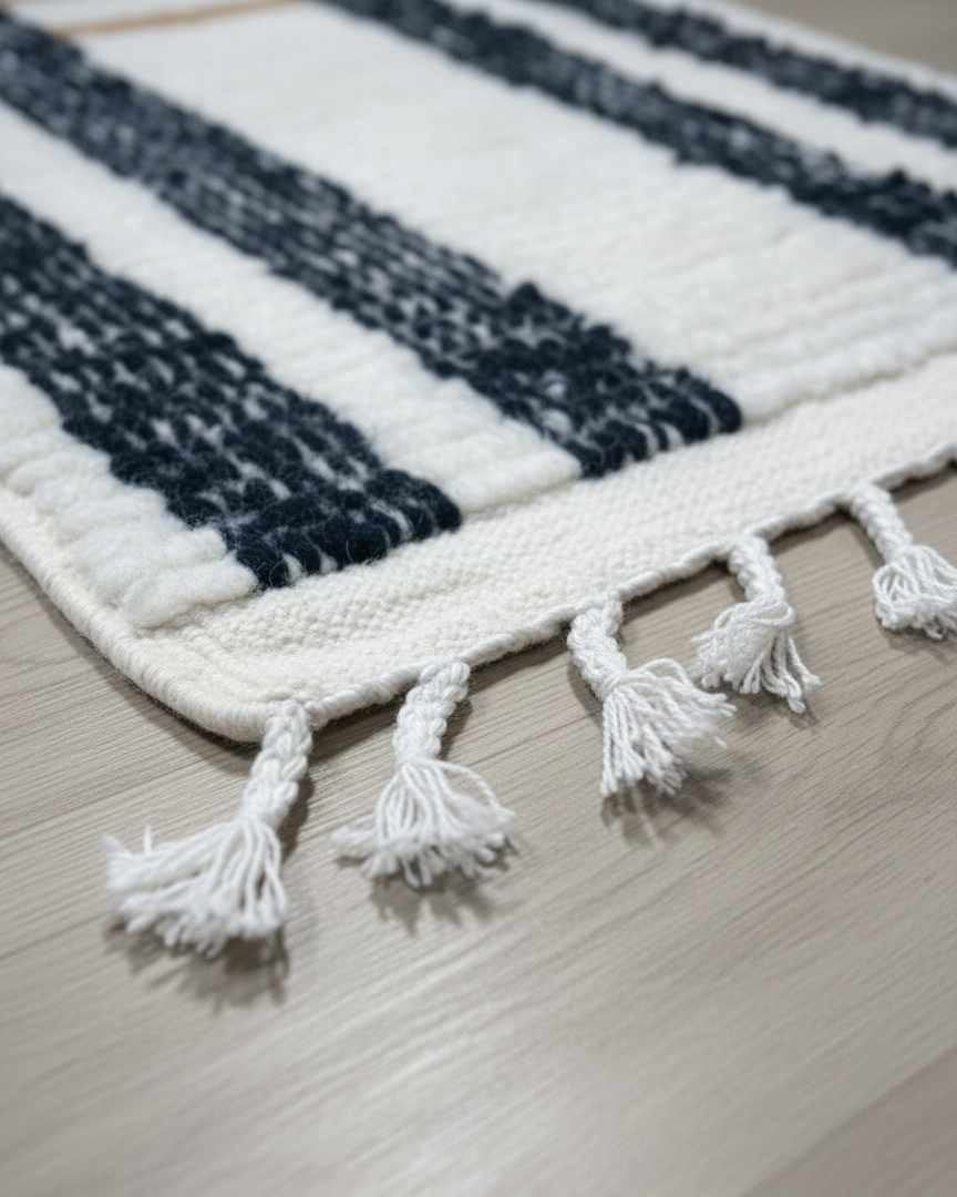 Handcrafted Moroccan-Style Runner Rug – Modern Boho Striped Design | 4.9’ × 2.1’ (150 × 65 cm) | Plush Wool Accent Rug