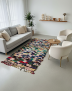 Handmade Moroccan Boucherouite Runner Rug – Colorful Shaggy Rag Rug | 3.6 x 8.2 ft (1.1 x 2.5 m) | Eclectic Boho Hallway Carpet
