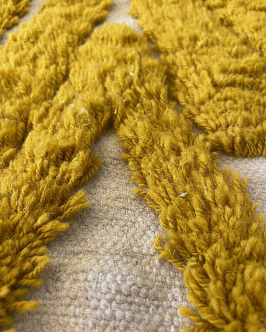 Handcrafted Moroccan-Style Area Rug – Mustard Yellow & Cream Geometric Design | 4’ × 6’ (120 × 180 cm) | Modern Boho Accent Rug