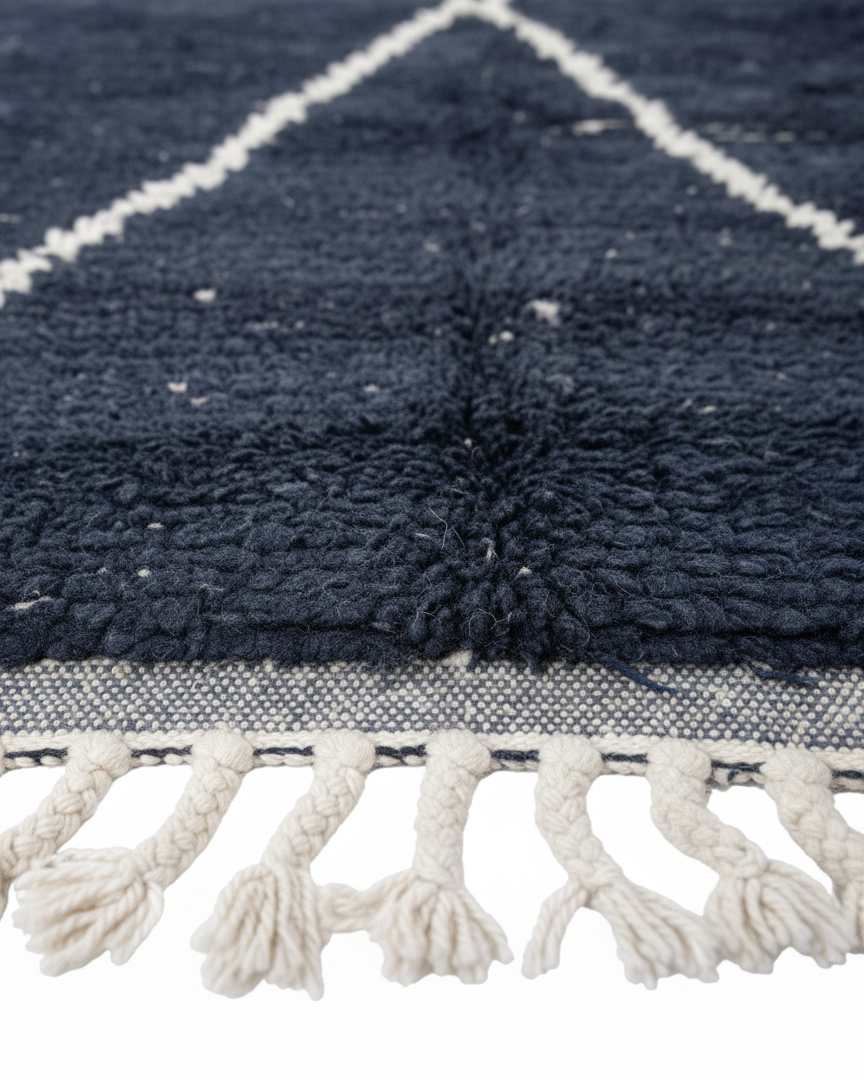 Handmade Moroccan Berber Rug – Black & Ivory Geometric 'X' Design | 4’ × 6.5’ (120 × 200 cm) | Plush Wool Area Rug