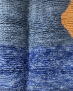 Handcrafted Moroccan Beni Ourain-Style Rug – Plush Blue & Orange Color Block | 4.8’ × 5.6’ (170 × 145 cm) | Modern & Contemporary Accent Rug
