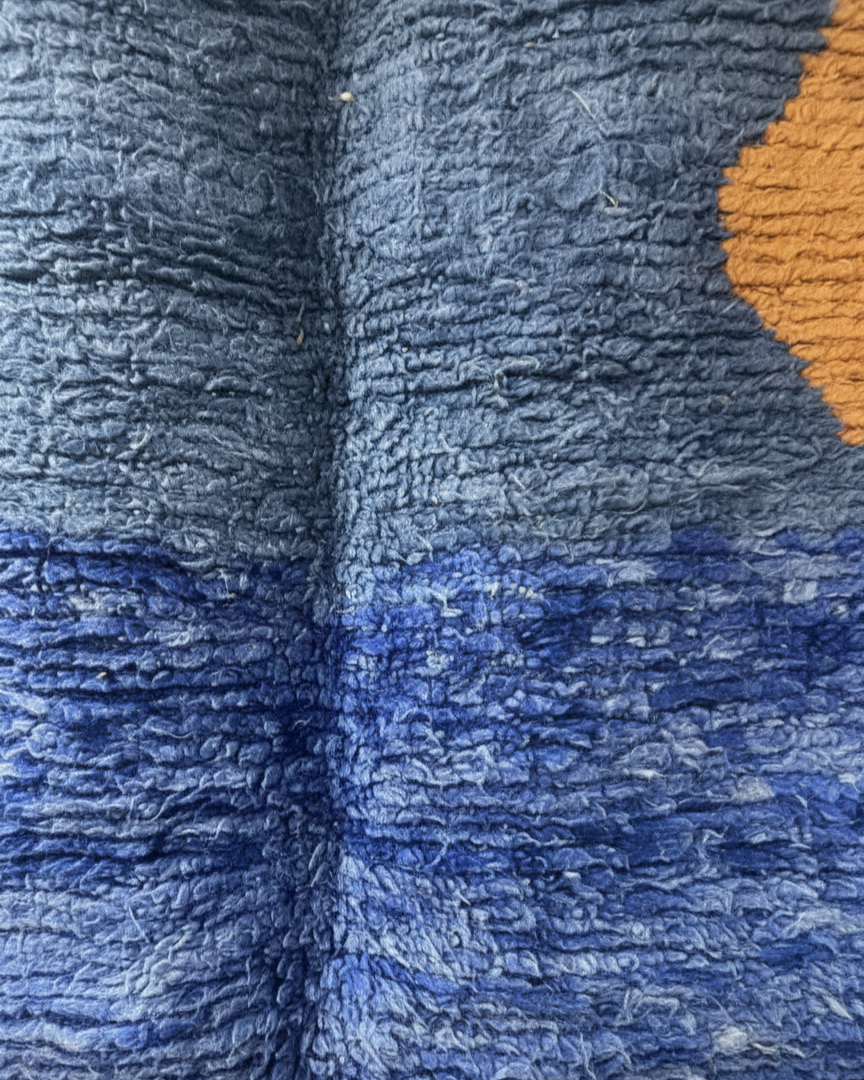 Handcrafted Moroccan Beni Ourain-Style Rug – Plush Blue & Orange Color Block | 4.8’ × 5.6’ (170 × 145 cm) | Modern & Contemporary Accent Rug