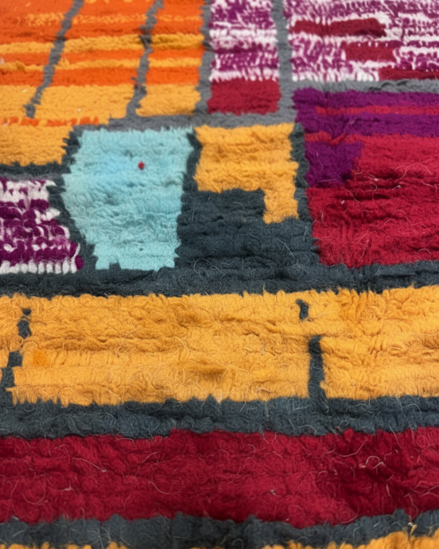 Handcrafted Moroccan Berber Rug – Abstract Color Block Design | 5’ × 8’ (150 × 240 cm) | Vibrant Modern Boho Statement
