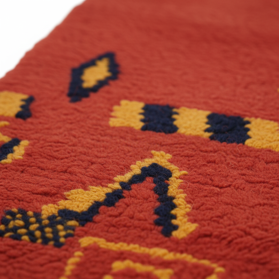 Vintage Handmade Moroccan Wool Rug – Royal Red with Yellow & Black Berber Pattern | 6.6 x 3.9 ft (2 x 1.2 m) | Authentic Tribal Carpet for Living Room & Bedroom