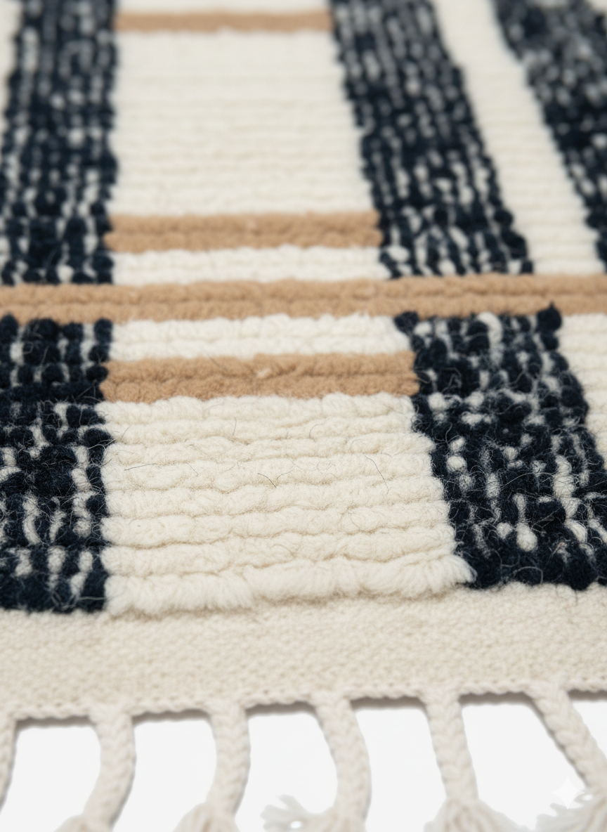 Handcrafted Moroccan-Style Runner Rug – Modern Boho Striped Design | 4.9’ × 2.1’ (150 × 65 cm) | Plush Wool Accent Rug