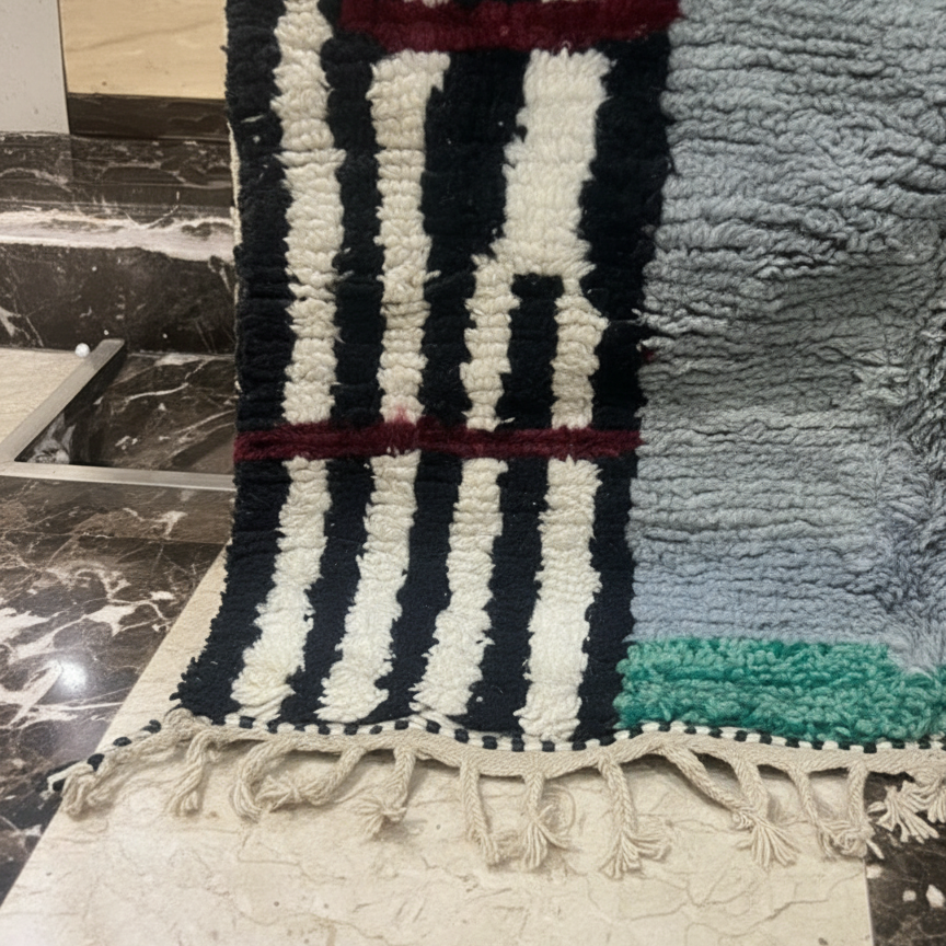 Handcrafted Moroccan Berber Rug – Vibrant Blue & Grey Abstract | 5’ × 7’ (150 × 215 cm) | Modern Boho Statement Rug