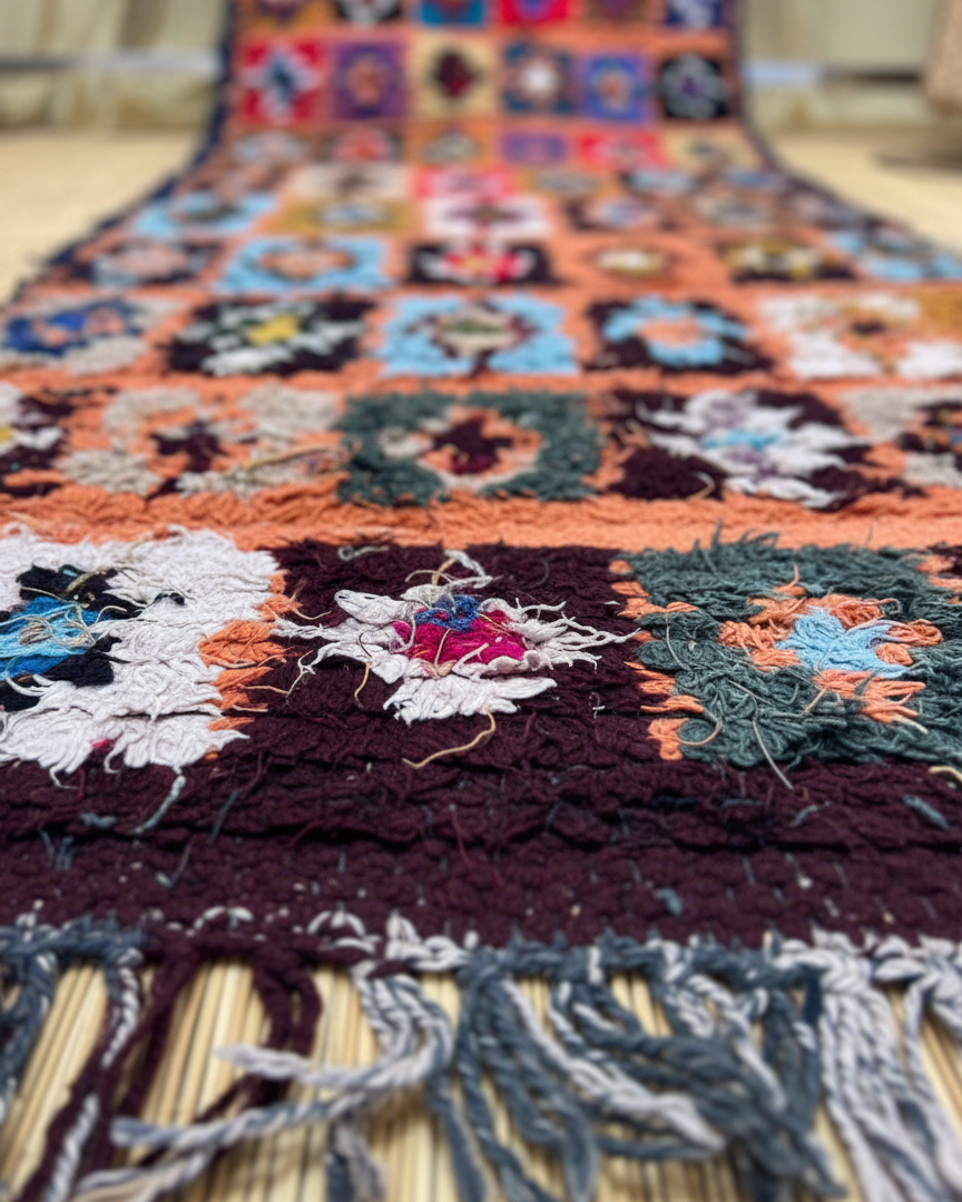 Colorful Rug for living room/bedroom , Handmade Moroccan Boucharouite Runner Rug – Catchy Rug Geometric Design | 3.3 x 8.2 ft (1 x 2.5 m) | Boho Rugs Vintage Hallway & Entryway Carpet