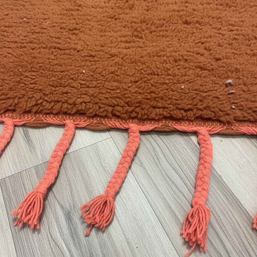 Handcrafted Moroccan Berber Rug – Rust & Coral High-Pile Wool | 3.9’ × 6’ (120 × 185 cm) | Plush Accent Rug