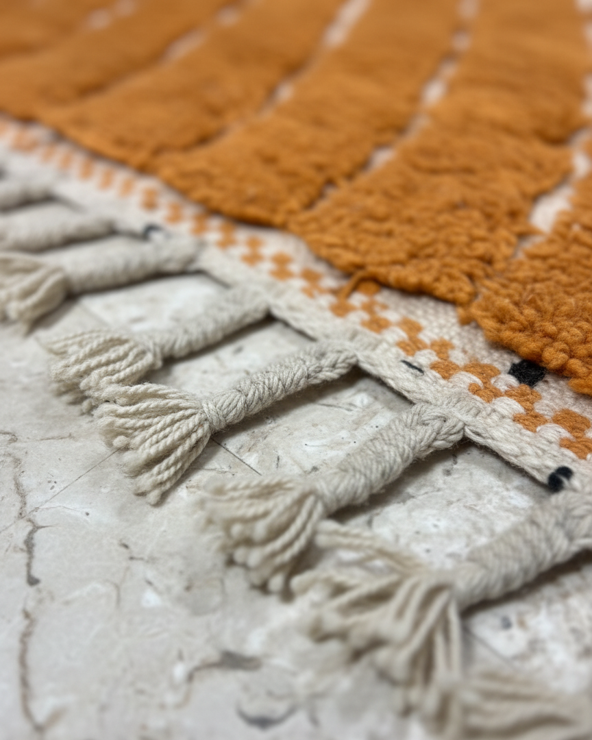 Handcrafted Moroccan Geometric Rug – Terracotta & Cream | 4’ × 6’ (120 × 180 cm) | Modern Boho Accent