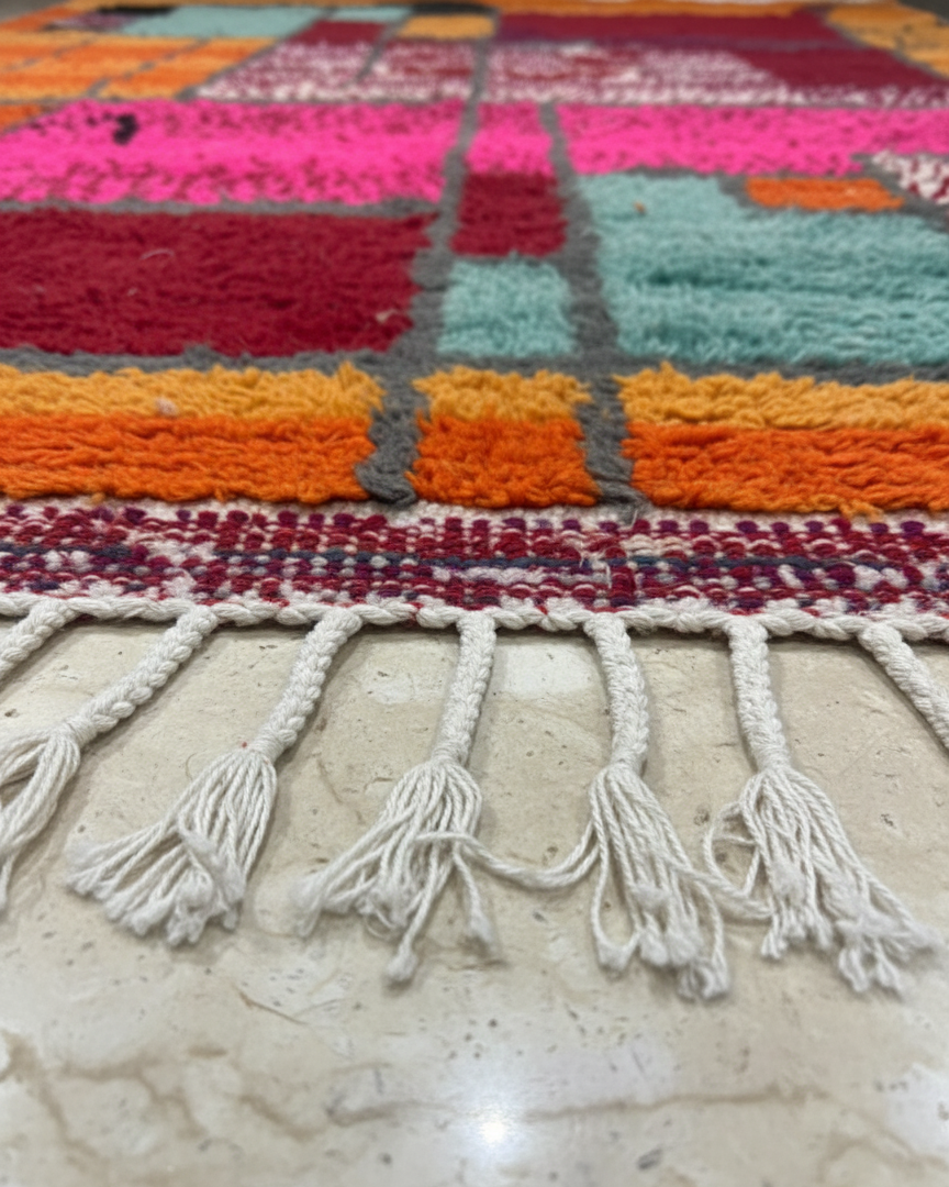 Handcrafted Moroccan Berber Rug – Abstract Color Block Design | 5’ × 8’ (150 × 240 cm) | Vibrant Modern Boho Statement