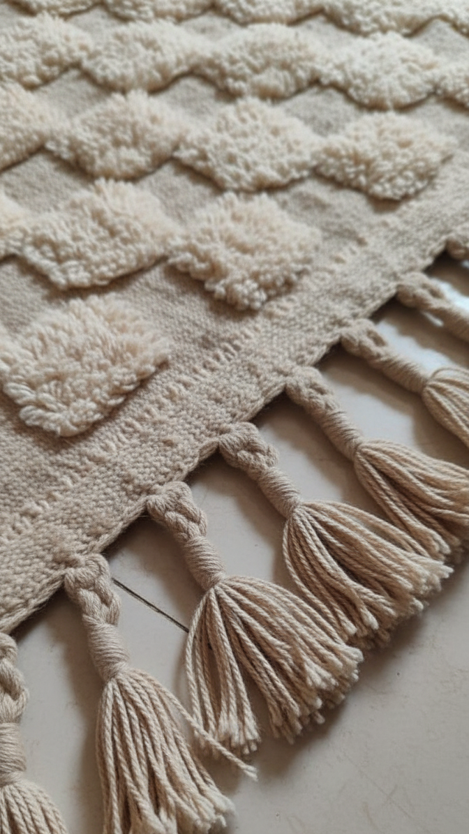 Handmade Beige/White Area Rug – 5.6’ × 8.66’ (172 × 264 cm) | Moroccan hand Tufted  Checkered Rug for living room | Boho Bedroom rugs & Scandinavian Decor Carpet