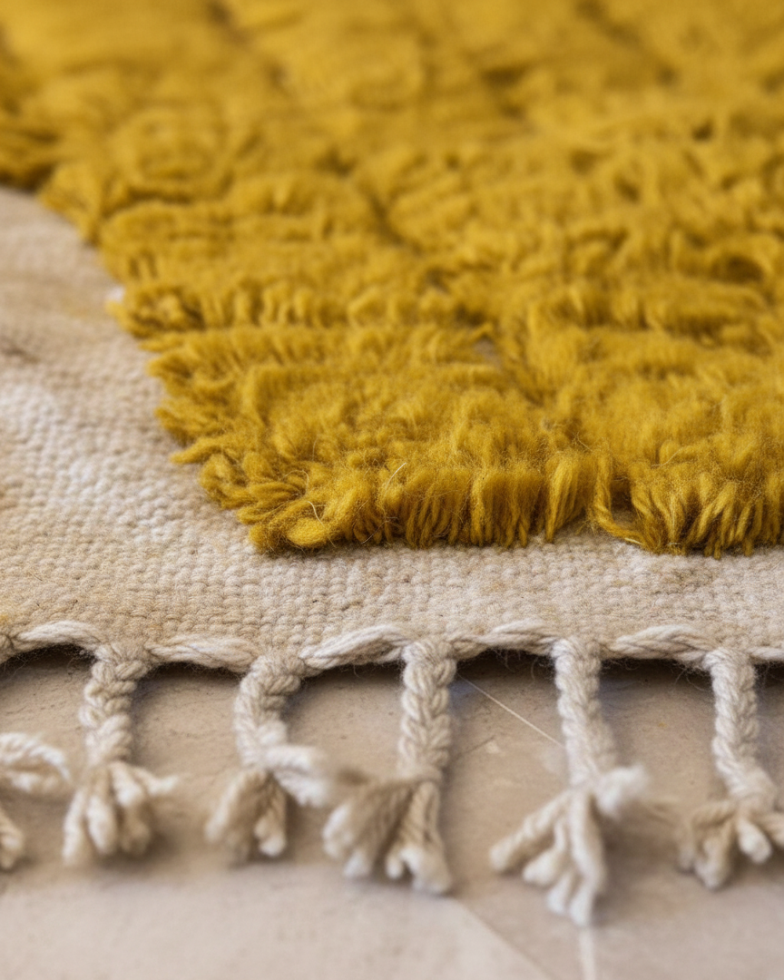 Handcrafted Moroccan-Style Area Rug – Mustard Yellow & Cream Geometric Design | 4’ × 6’ (120 × 180 cm) | Modern Boho Accent Rug