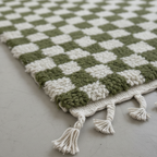 Moroccan Checkered Rug – Green & White Wool handmade Carpet | 8 x 5 ft (2.4 x 1.5 m) | Stylish Modern Handmade Living Room & Bedroom Area Rug