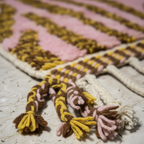 Handcrafted Moroccan Rug – Dusty Pink & Ochre Geometric-Shag Design | 2.7’ × 4.2’ (82 × 128 cm) | Boho Wool Accent Rug