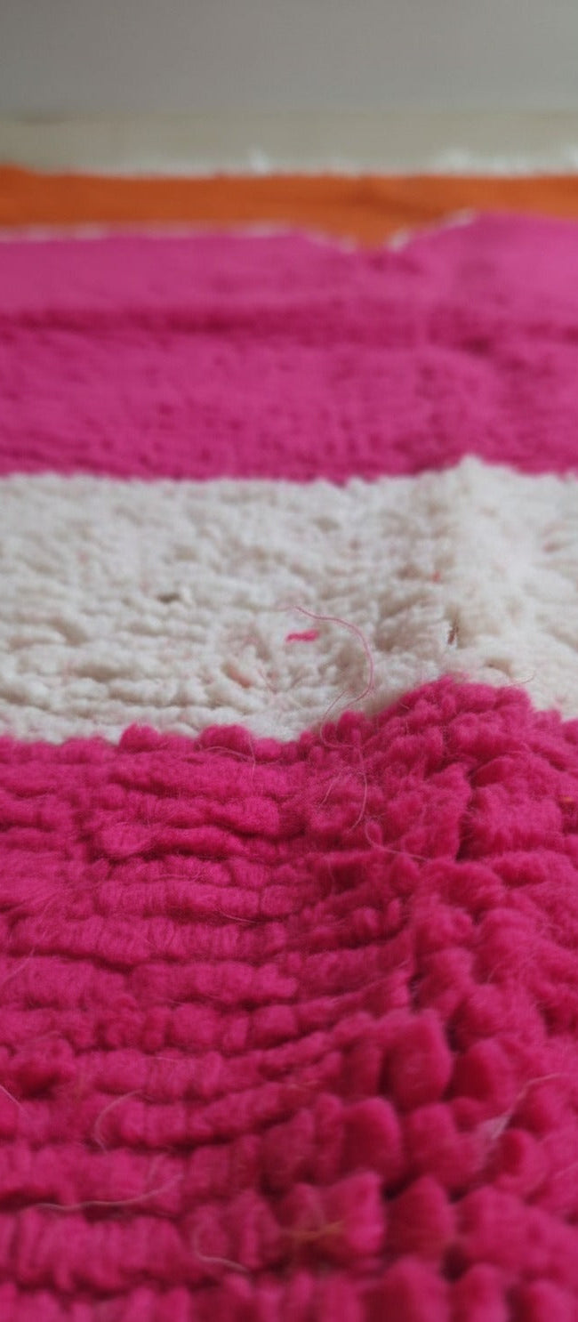 Unique Handmade Moroccan Wool Area Rug – Vibrant Pink, Orange & White | 5.9 x 4.9 ft (1.8 x 1.5 m) | Boho Modern Living Room, Bedroom & Pink Décor Accent