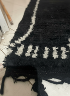 Black Moroccan Runner Rug, Handmade Abstract Rug White Berber Signs – Wool Hallway Carpet | 2 x 10 ft (0.6 x 3.0 m)