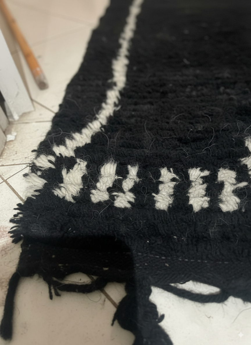 Black Moroccan Runner Rug, Handmade Abstract Rug White Berber Signs – Wool Hallway Carpet | 2 x 10 ft (0.6 x 3.0 m)