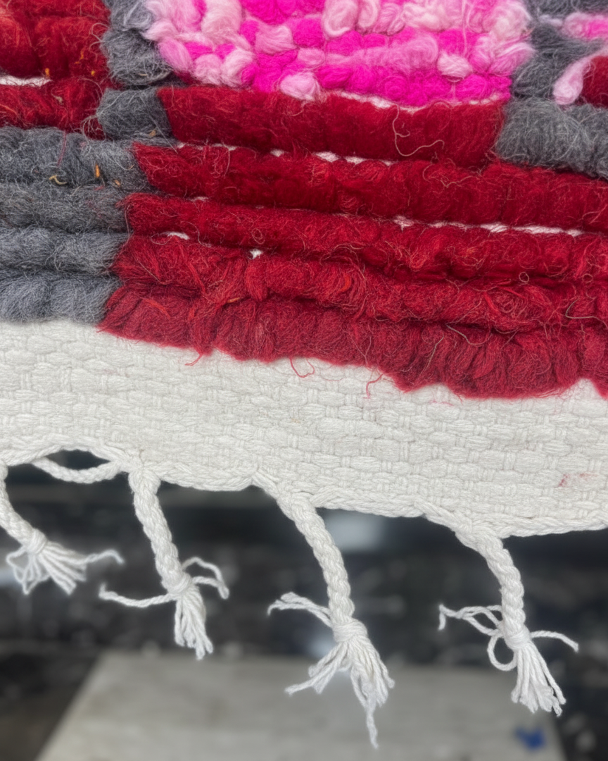 Handcrafted Moroccan Rug – Vibrant Pink, Red & Orange Geometric Design | 2.8’ × 4.9’ (85 × 150 cm) | Modern Berber Accent Rug