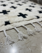 Handwoven Moroccan Beni Ourain Runner Rug – Black & White Geometric | 4.2’ × 12.8’ (150 × 390 cm) | Wool High-Pile Hallway Rug