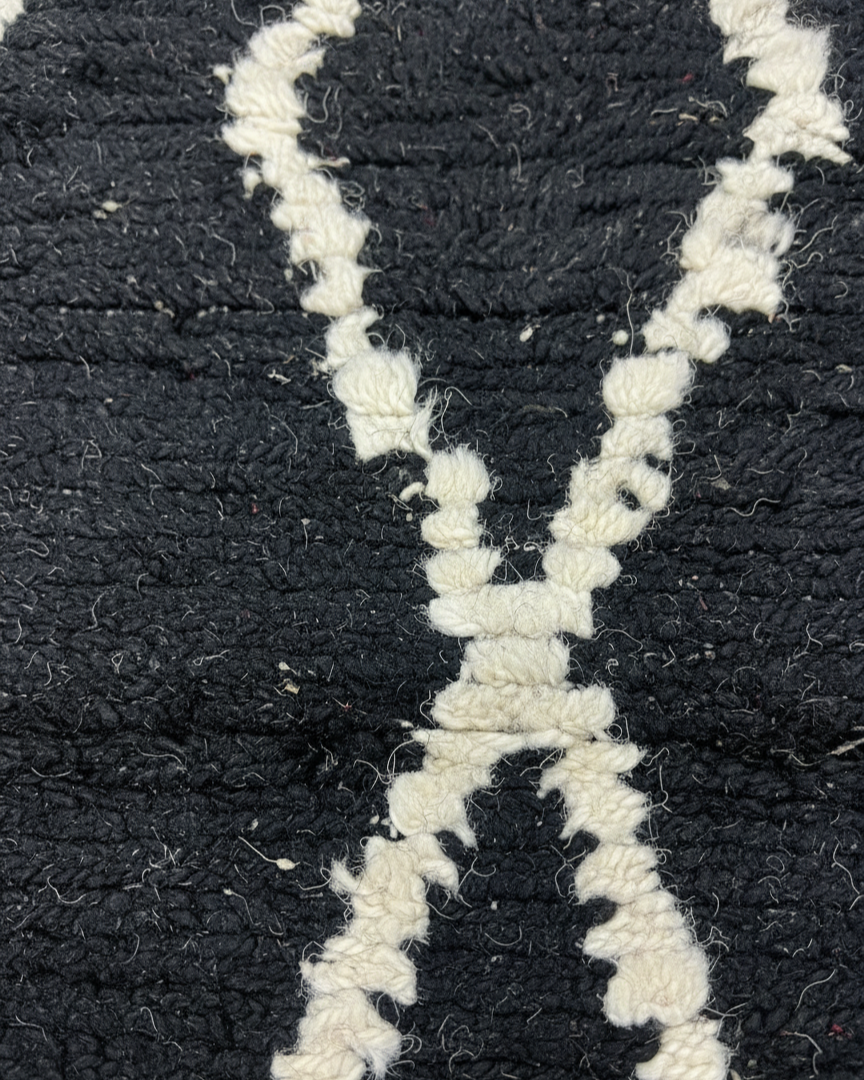 Handcrafted Moroccan Berber Runner Rug – Black & Cream Geometric | 2’ × 9.5’ (60 × 290 cm) | Modern Boho Hallway Runner