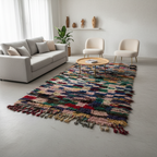 Handmade Moroccan Boucherouite Runner Rug – Colorful Shaggy Rag Rug | 3.6 x 8.2 ft (1.1 x 2.5 m) | Eclectic Boho Hallway Carpet