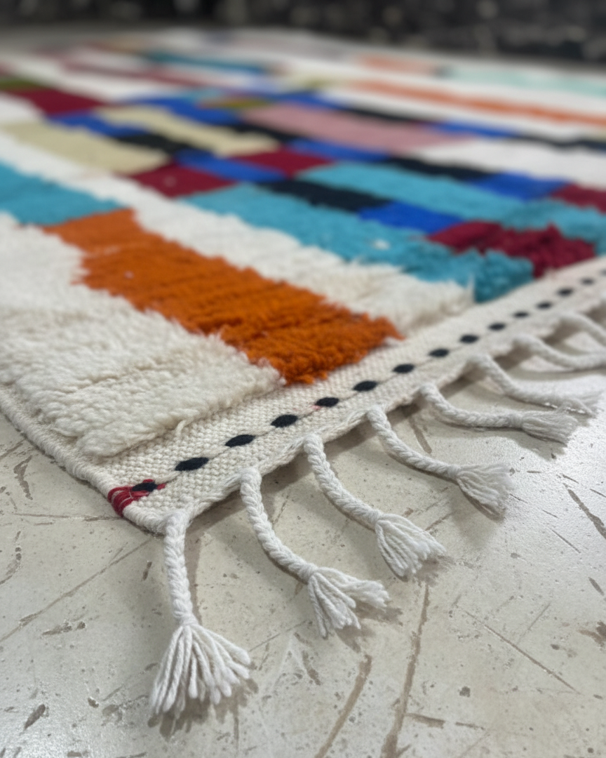 Handcrafted Moroccan Berber Rug – Cream Base with Multicolor Abstract Design | 6’ × 9’ (180 × 280 cm) | Plush Wool