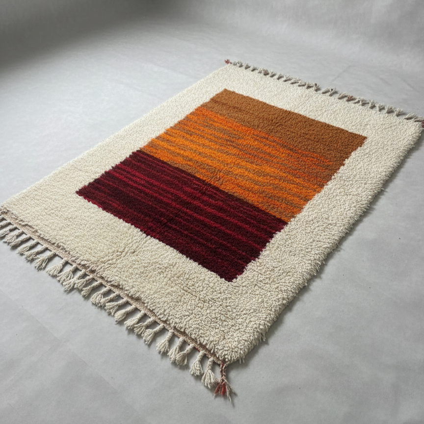 Handwoven Orange/Red Area Rug – Moroccan Luxury Berber Rug 6.5’ × 8.2’ (182 × 250 cm) | Medium-Pile Wool Rug, Orange Room Rug | Desert Sunset Design