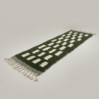 Handmade Moroccan Runner Rug – Olive Green with Cream Geometric Pattern | 7.5 x 2.1 ft (2.3 x 0.65 m) | Wool Hallway & Entryway Carpet