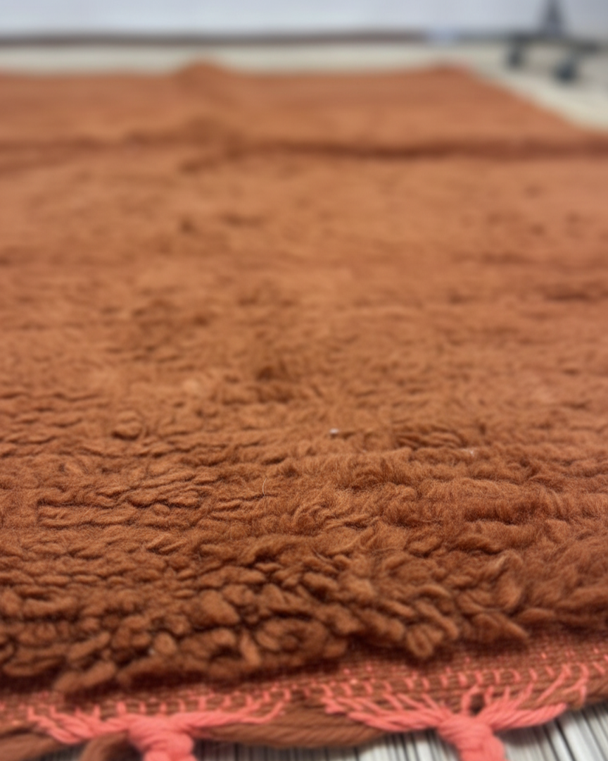 Handcrafted Moroccan Berber Rug – Rust & Coral High-Pile Wool | 3.9’ × 6’ (120 × 185 cm) | Plush Accent Rug