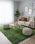 Handmade Green Area Rug, Moroccan Wool Carpet – Natural Warm Rug for Living Room & Bedroom Carpet | 3 x 2.4 m (9.8 x 7.8 ft)