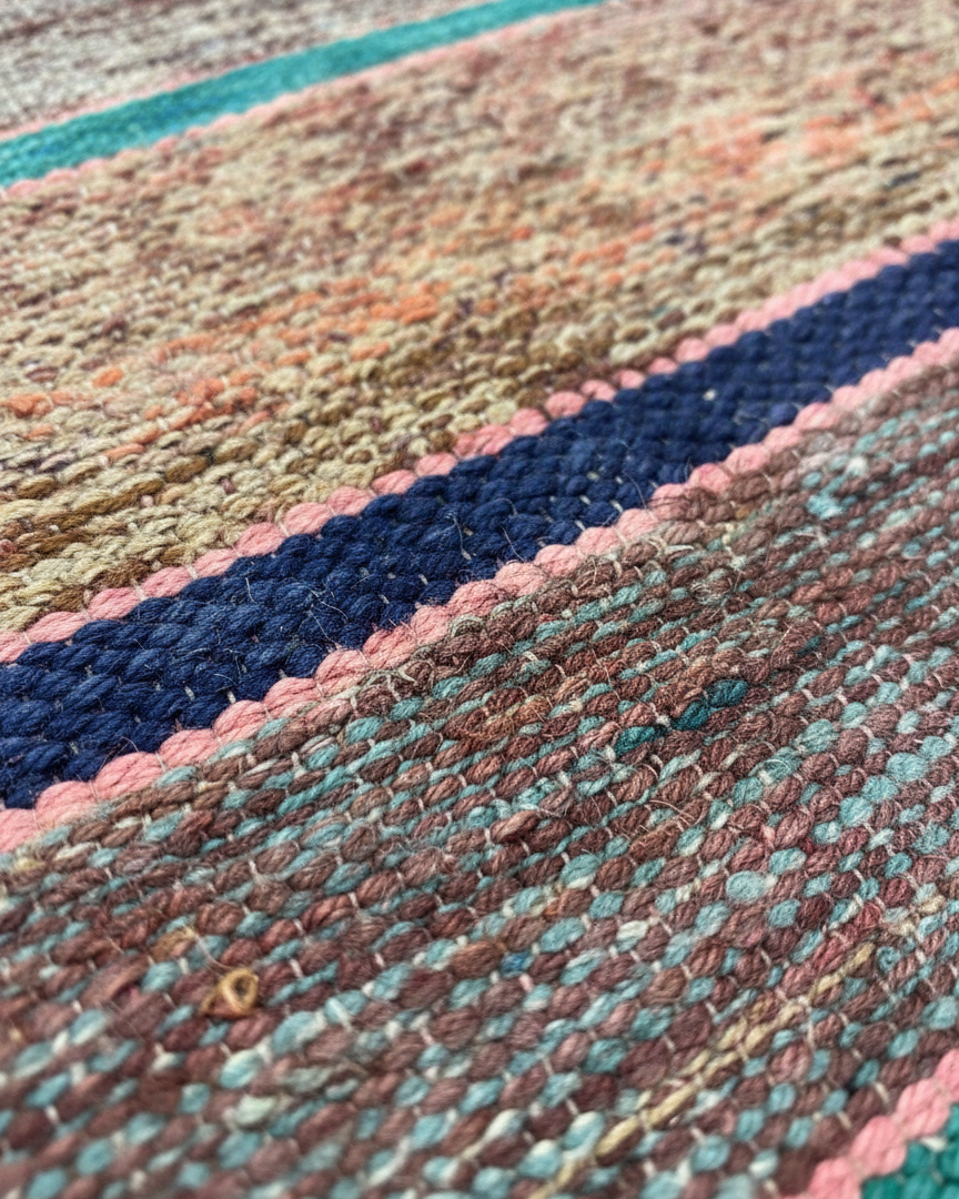 Vintage Carpet, Moroccan Hanbel Rug – Bright Flatweave Rug, Handknitted Natural Wool Carpet 5.2 x 7.5 ft (1.6 x 2.3 m) | Unique  Handmade Rug