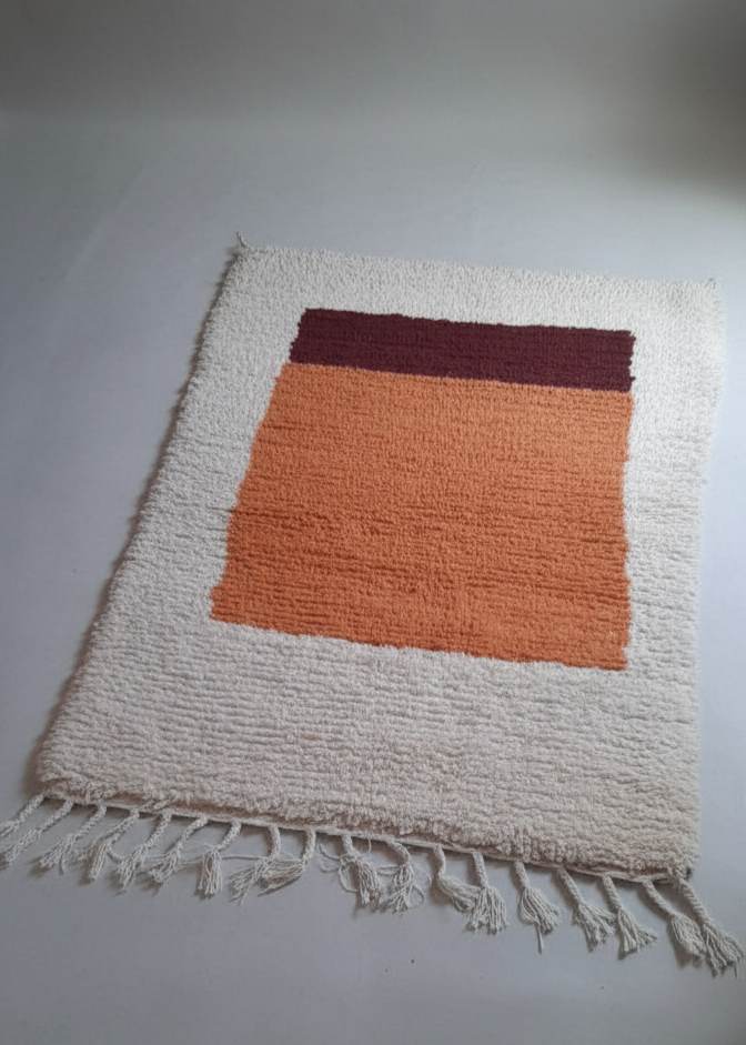 Handwoven Moroccan Bohemian Rug – 3.2’ × 5.2’ (100 × 160 cm) | High-Pile Wool Accent Rug | Terracotta & Burgundy