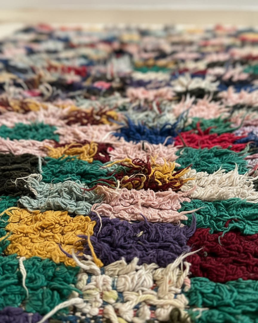 Handmade Moroccan Boucherouite Runner Rug – Colorful Shaggy Rag Rug | 3.6 x 8.2 ft (1.1 x 2.5 m) | Eclectic Boho Hallway Carpet